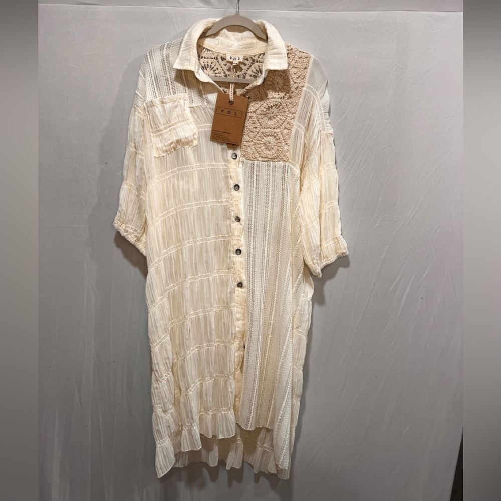 POL Cream Button-Down Tunic